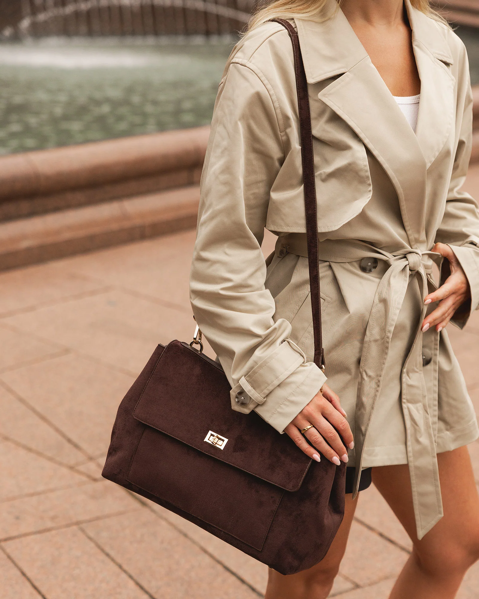 Arden Suedette Shoulder Bag - Chocolate - Image 9