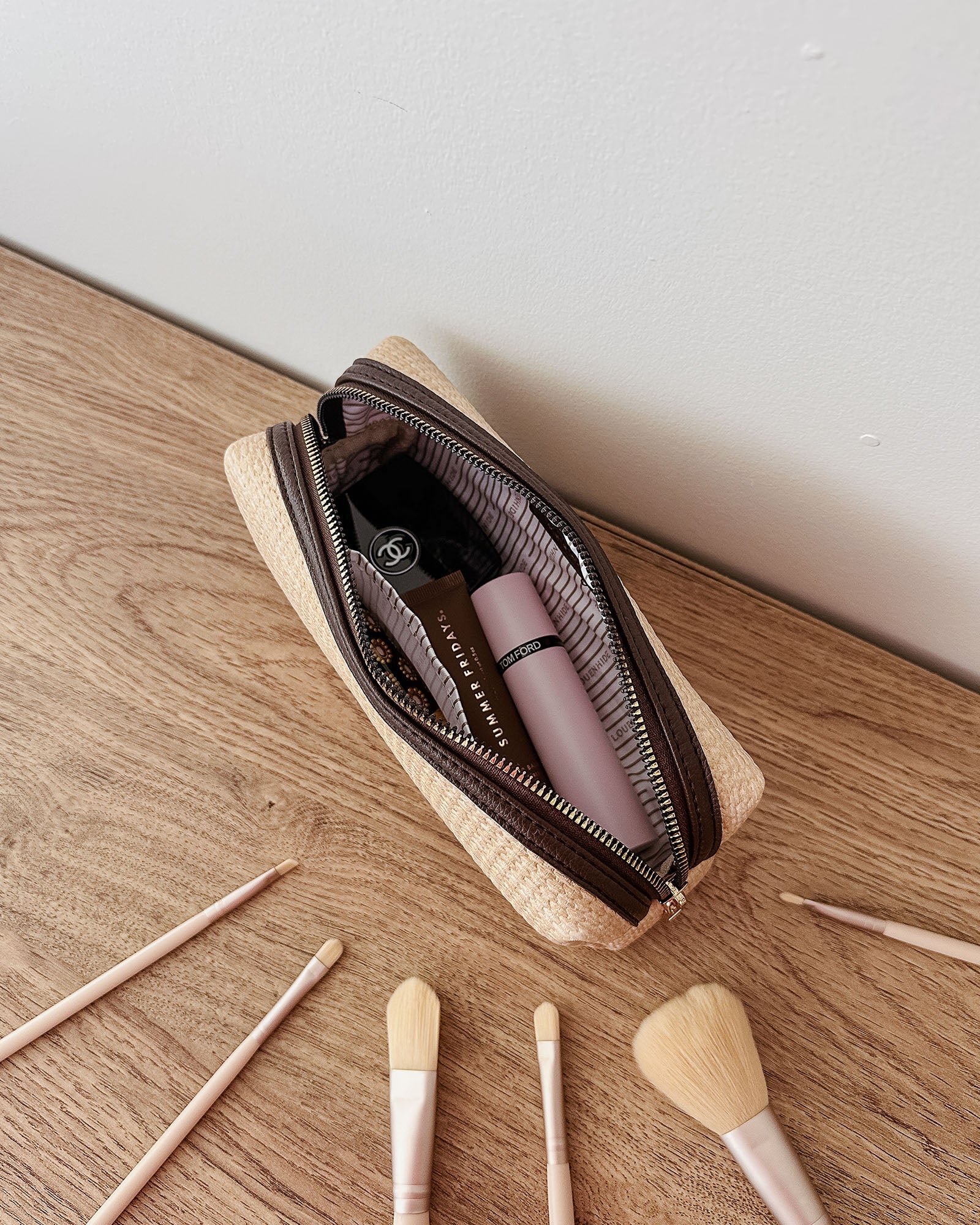 Brianna Makeup Bag - Natural/Chocolate - Image 7