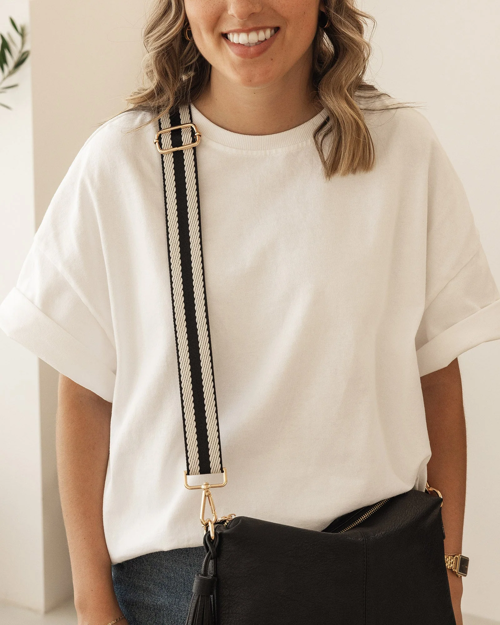 Daisy Stripe Crossbody Bag - Black - Image 7