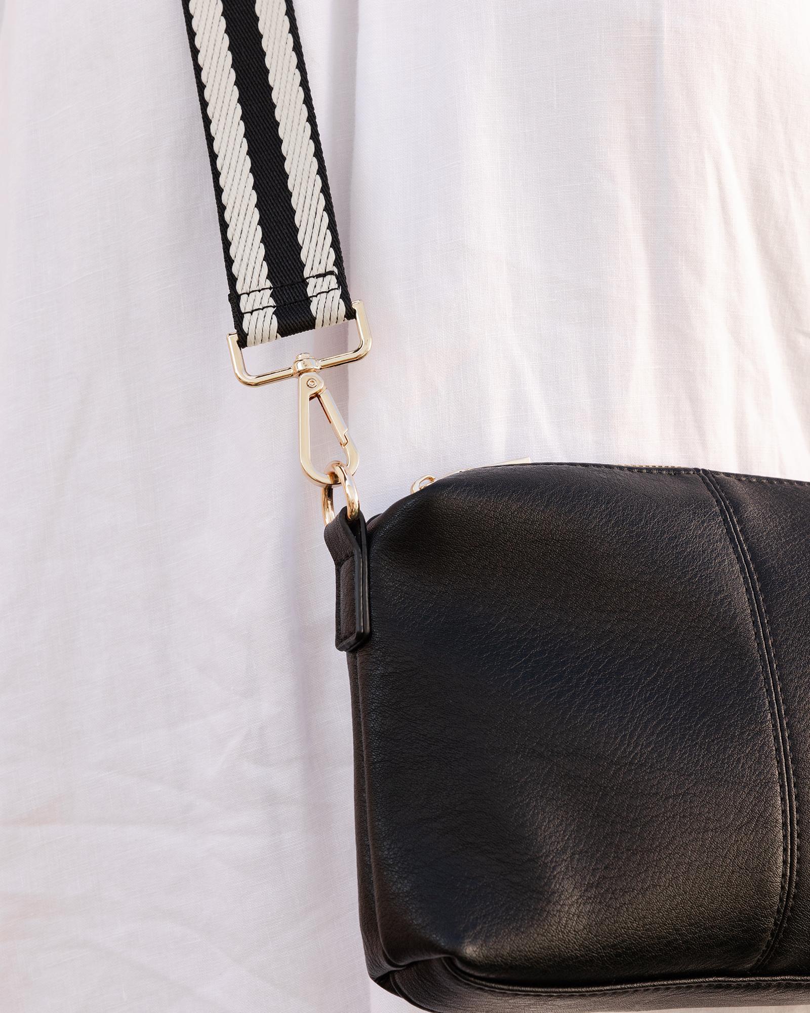 Stripe Webbing Bag Strap - Black / Black - Image 3